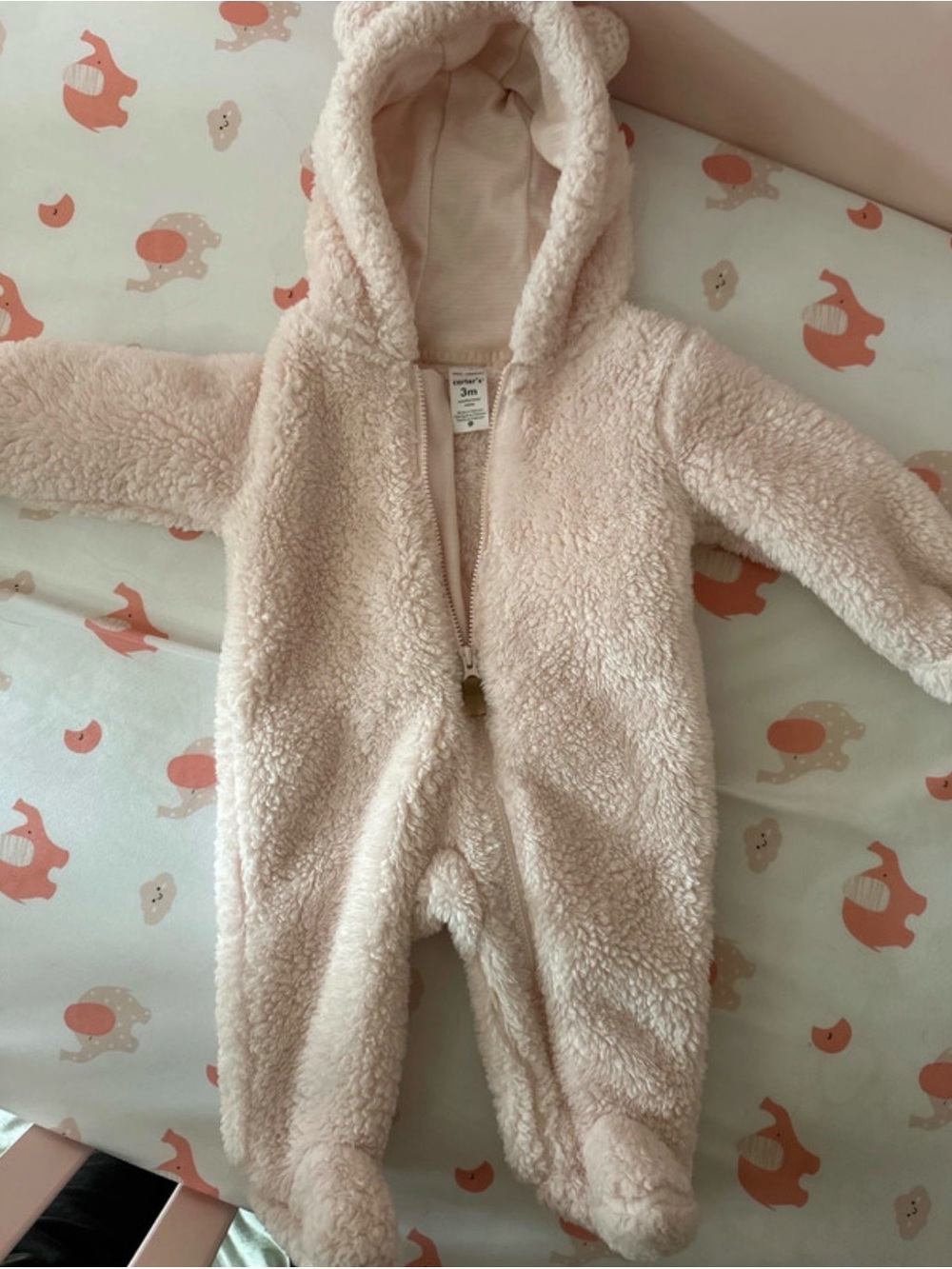 Carter's Light Pink Plush Hooded Fleece Baby One-Piece